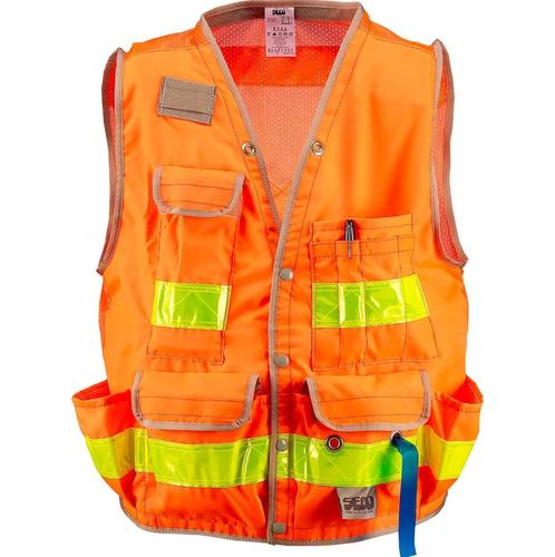 High Visibility SECO Class 2 Surveyor's Safety Vest with Breathable Mesh Back - Orange, Medium (44-46
