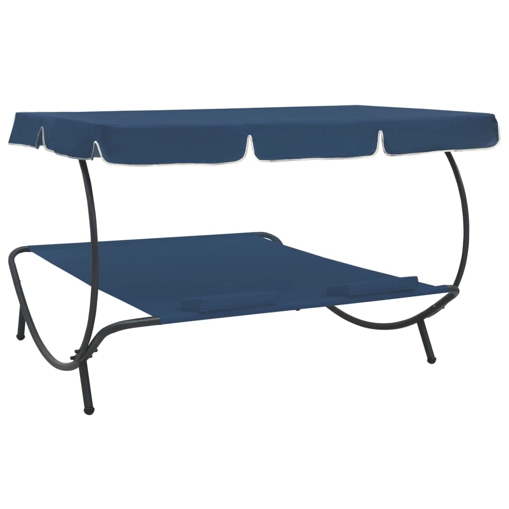 SKM Patio Lounge Bed with Canopy & Pillows - Outdoor Relaxation Furniture for Poolside, Garden, or Backyard - Blue