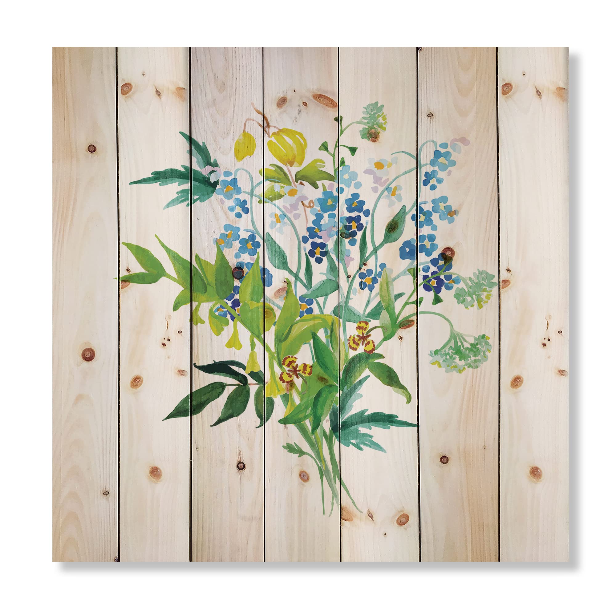 DesignQ Meadow Flowers Garland Farmhouse Wood Wall Decor - Green Floral Wood Wall Art Panels Printed on Natural Pine - Perfect for Living Room, Bedroom & Farmhouse Decor