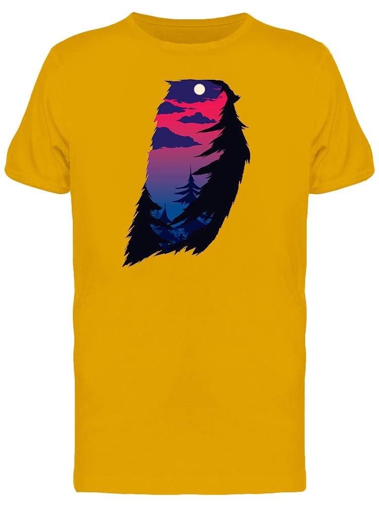 Owl Silhouette and Landscape Graphic T-Shirt for Men in Gold - Perfect for Casual Wear, Outdoor Adventures, and Nature Lovers