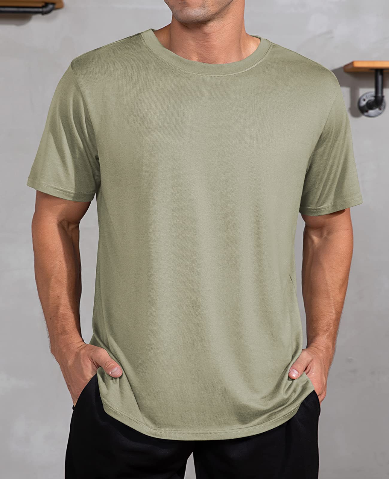 QUALFORT Men's Bamboo Viscose T-Shirt - Soft Breathable Crewneck Undershirt for Everyday Comfort & Layering
