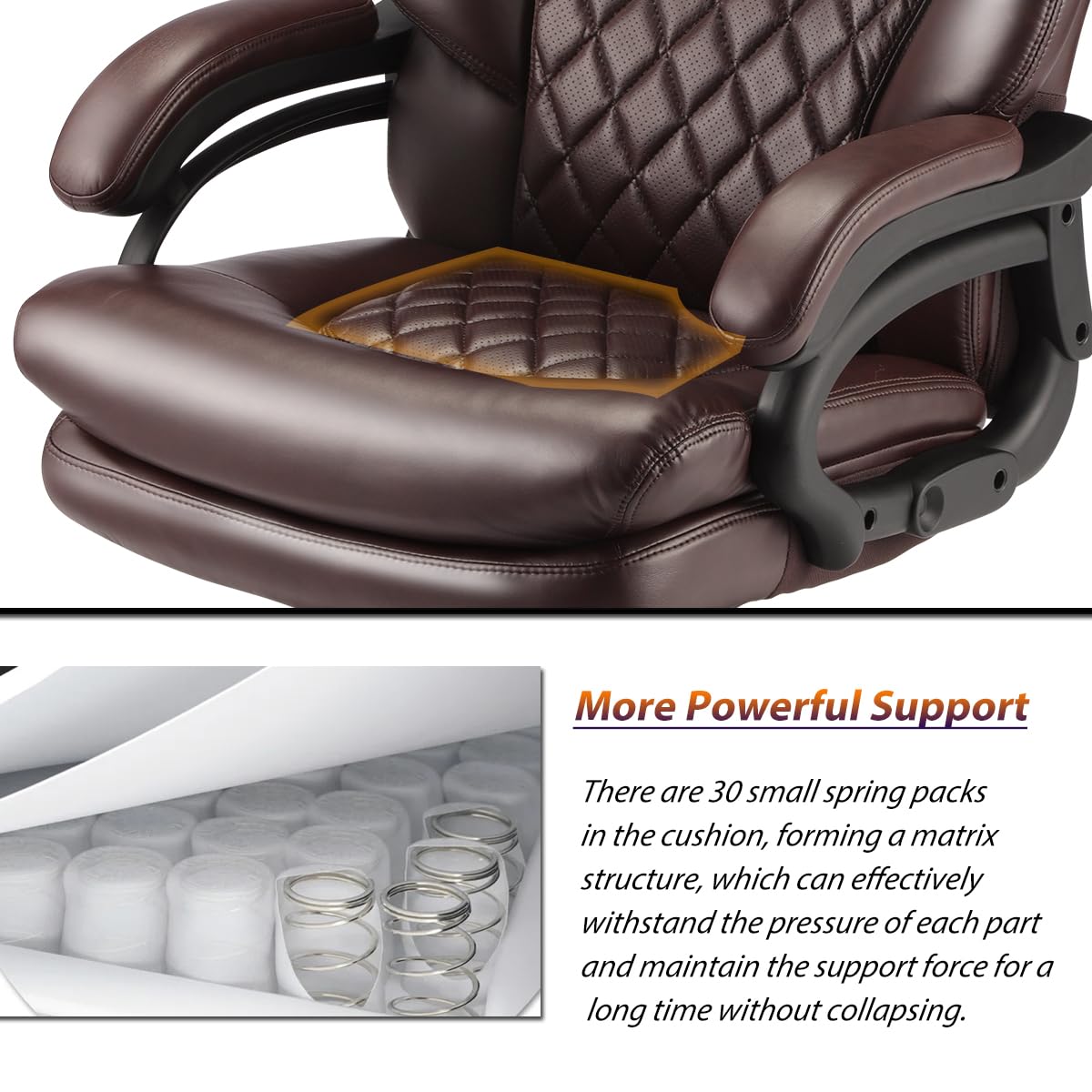 500lbs Heavy Duty Executive Office Chair for Big and Tall People - Adjustable Headrest, 360° Swivel & Reinforced Casters - Ergonomic Computer Desk Chair for Home & Office (Brown) - Perfect for Long Work Hours & Comfortable Workspaces