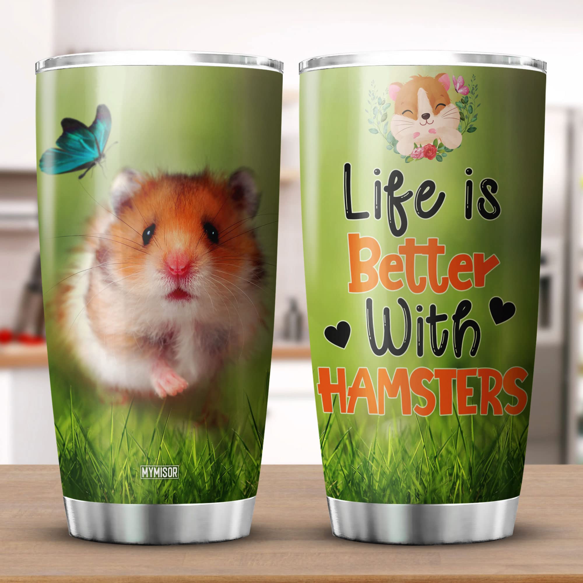 20oz Cute Hamster Stainless Steel Vacuum Insulated Tumbler - Perfect Gift for Hamster Lovers, Butterfly Rodent Design, Ideal for Coffee, Tea & Cold Drinks at Home, Office or Travel