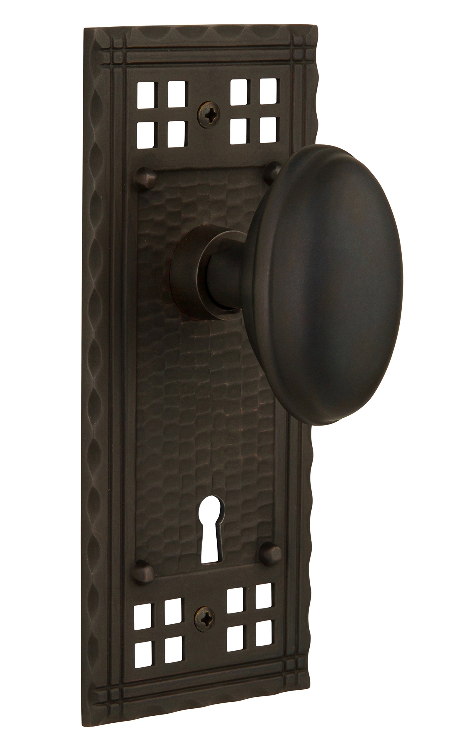Nostalgic Warehouse Craftsman Plate with Keyhole Homestead Knob - Double Dummy, Oil-Rubbed Bronze Cabinet Hardware - Perfect for Vintage Style Kitchens, Bathrooms & Home Renovation Projects