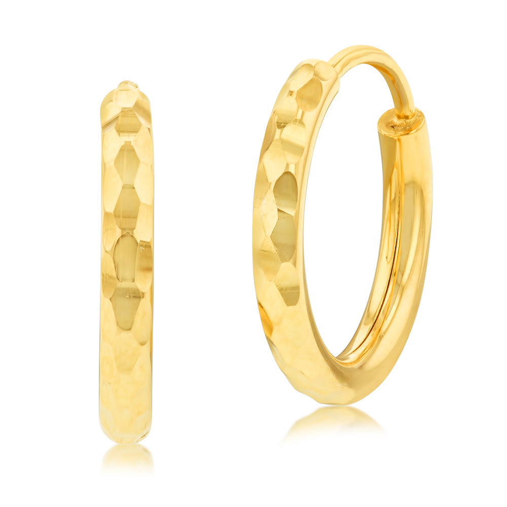 9ct Silver Filled Yellow Gold 10mm Diamond Cut Sleeper Hoop Earrings for Women - Perfect for Everyday Wear, Gifts & Special Occasions