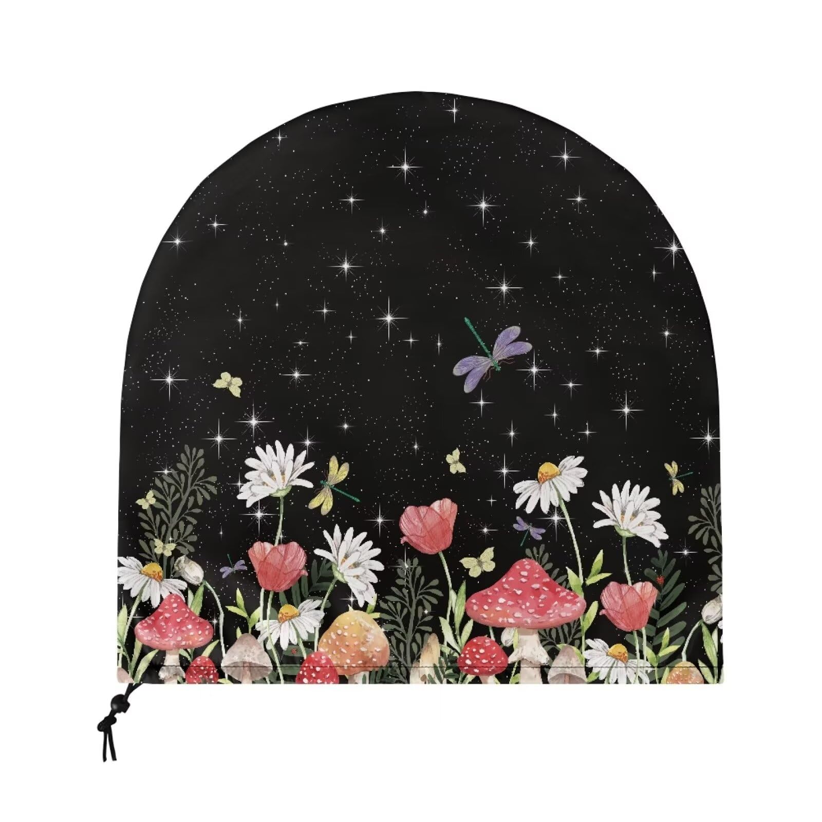 Waterproof Dustproof Industrial Outdoor Floor Fan Cover with Drawstring - Daisy Mushroom & Dragonfly Round Design for Patio, Garage, Workshop, and Poolside Use