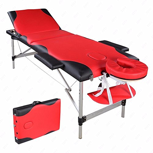 Uenjoy 84'' Professional Folding Massage Table - Portable Aluminum Frame Massage Bed with 3-Fold Design (Red with Black Edge) for Home, Spa & Physical Therapy Use