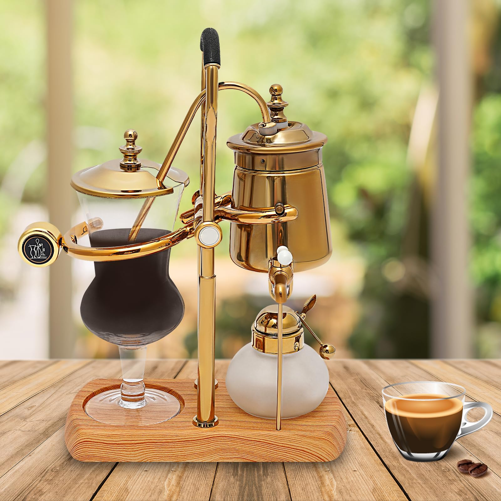 Premium Belgian Siphon Coffee Maker - 500ml/15 oz Vintage Gravity Balance Brewer with Elegant Retro Gold Design - Perfect for Home Brewing & Coffee Enthusiasts