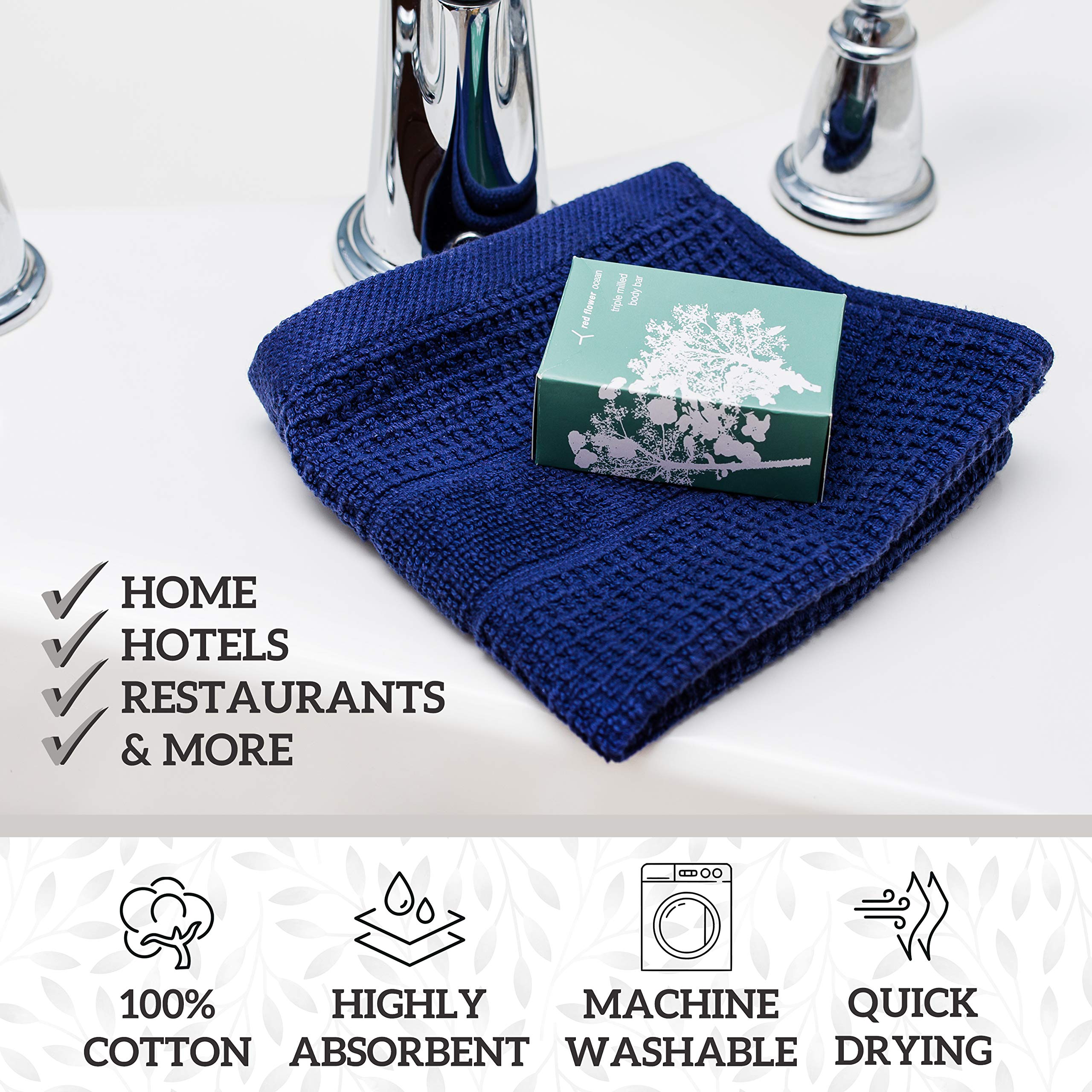 Premium 12x12 Inch Waffle Weave Washcloths 6-Pack - Ultra Soft, Highly Absorbent & Durable Luxury Bath Towels (Blue) | Perfect for Spa, Gym, Baby Care & Guest Bathrooms