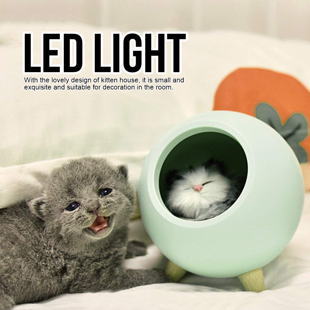 EVTSCAN Cute Cat Night Light - LED Pet House Lamp for Bedroom, Nursery, Kids Room - Soft Green Glow for Relaxing Ambience & Nighttime Comfort