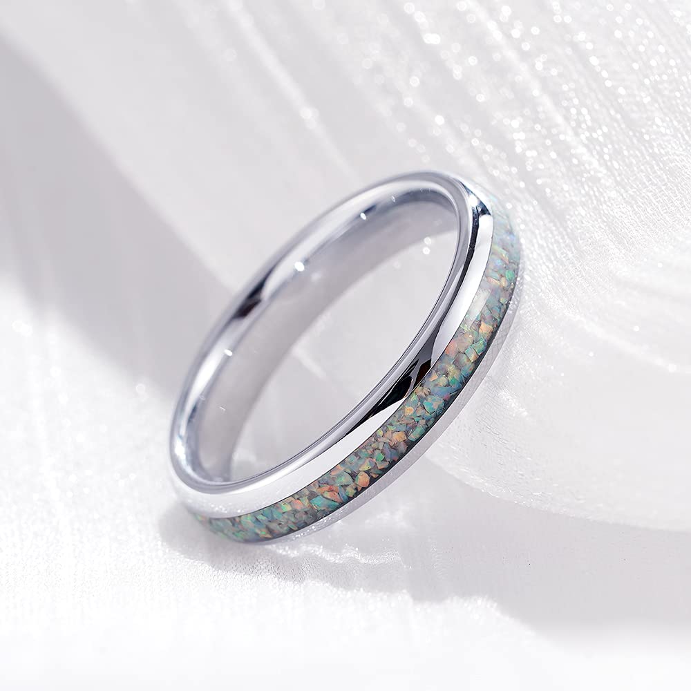 THREE KEYS JEWELRY 4mm & 8mm Galaxy Collection Tungsten Wedding Rings for Men & Women with Fire Created Opal Inlay - Customizable Bands for Engagement, Anniversary & Special Occasions