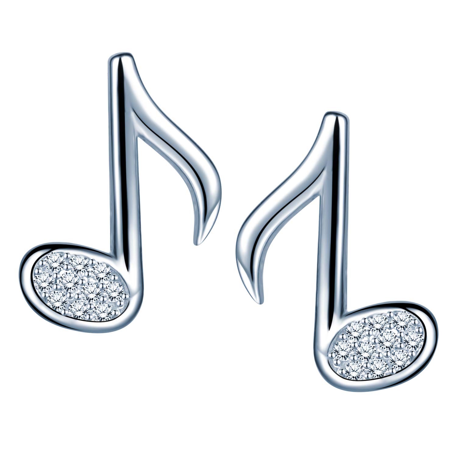 925 Sterling Silver Cubic Zirconia Musical Note Stud Earrings - Elegant & Dainty Jewelry for Women, Perfect for Gifts, Concerts, and Everyday Wear