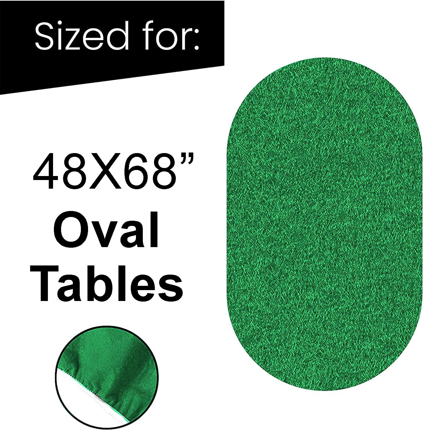 Premium Elastic Felt Card Game Table Cover for Poker, Mahjong, Dominoes & Board Games - Fits 48x68 Inch Oval Tables (Green) - Perfect for Game Nights, Casino Parties & Family Gatherings