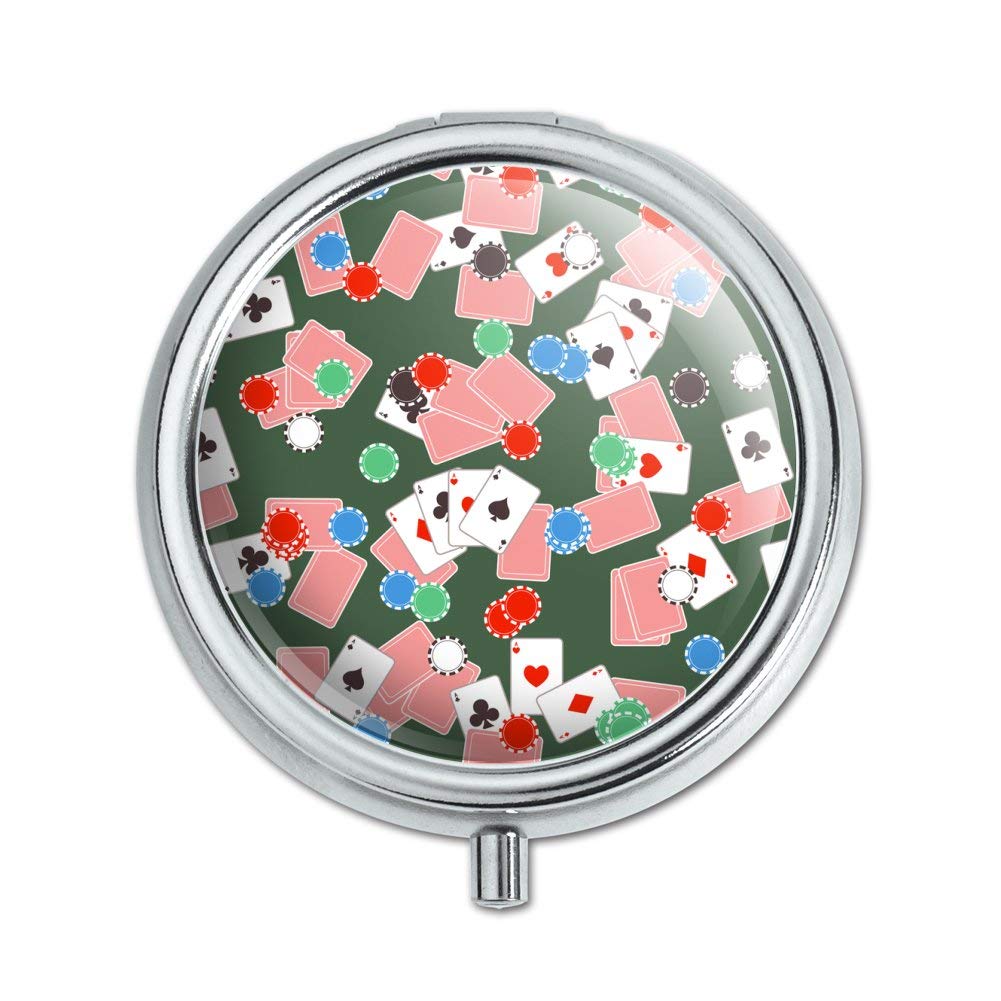 Poker Chips & Ace Cards Pattern Pill Case - Compact Travel Medicine Organizer - Perfect for Casino Theme Gifts, Medication Storage, and Poker Night Accessories
