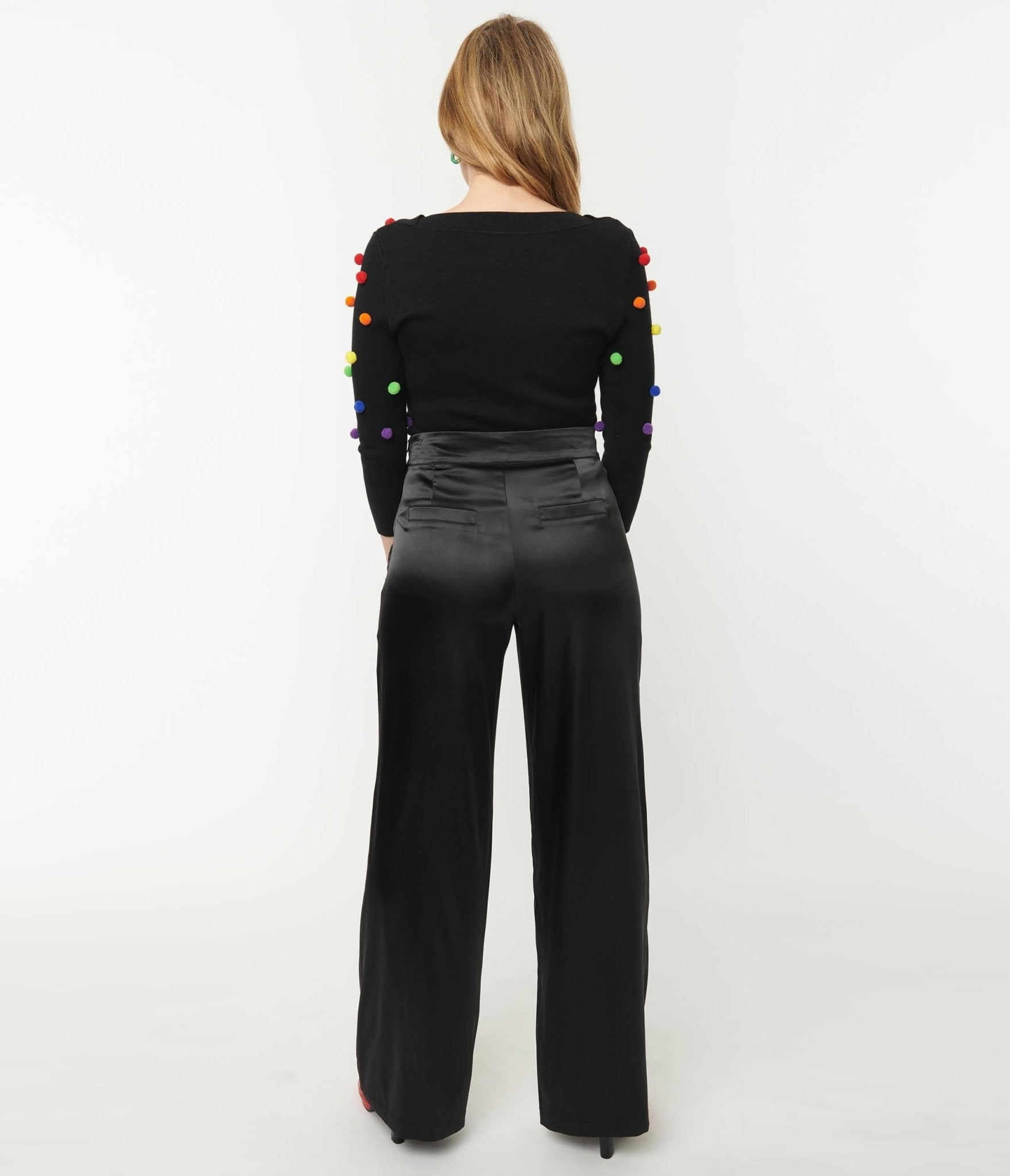 Vintage 1940s Black Satin High Waist Ginger Pants - Retro Women's Trousers for Cosplay, Swing Dance & 1940s Fashion Outfits