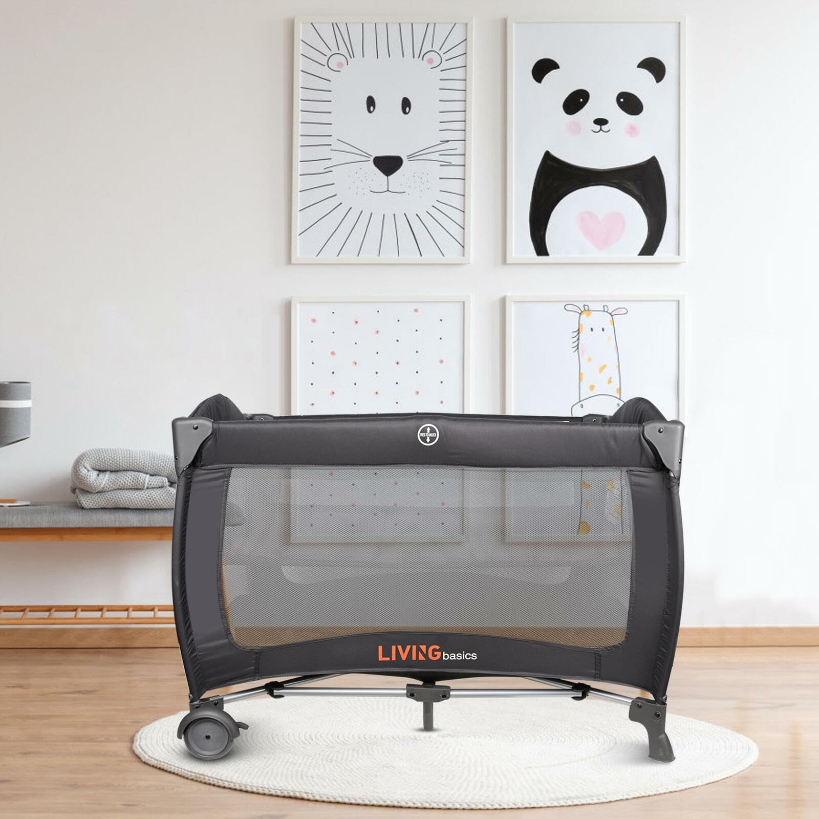 LIVINGbasics 2-in-1 Baby Playard & Foldable Bassinet with Wheels - Portable Crib for Newborns, Infants - Perfect for Nursery, Travel, Camping & Outdoor Use