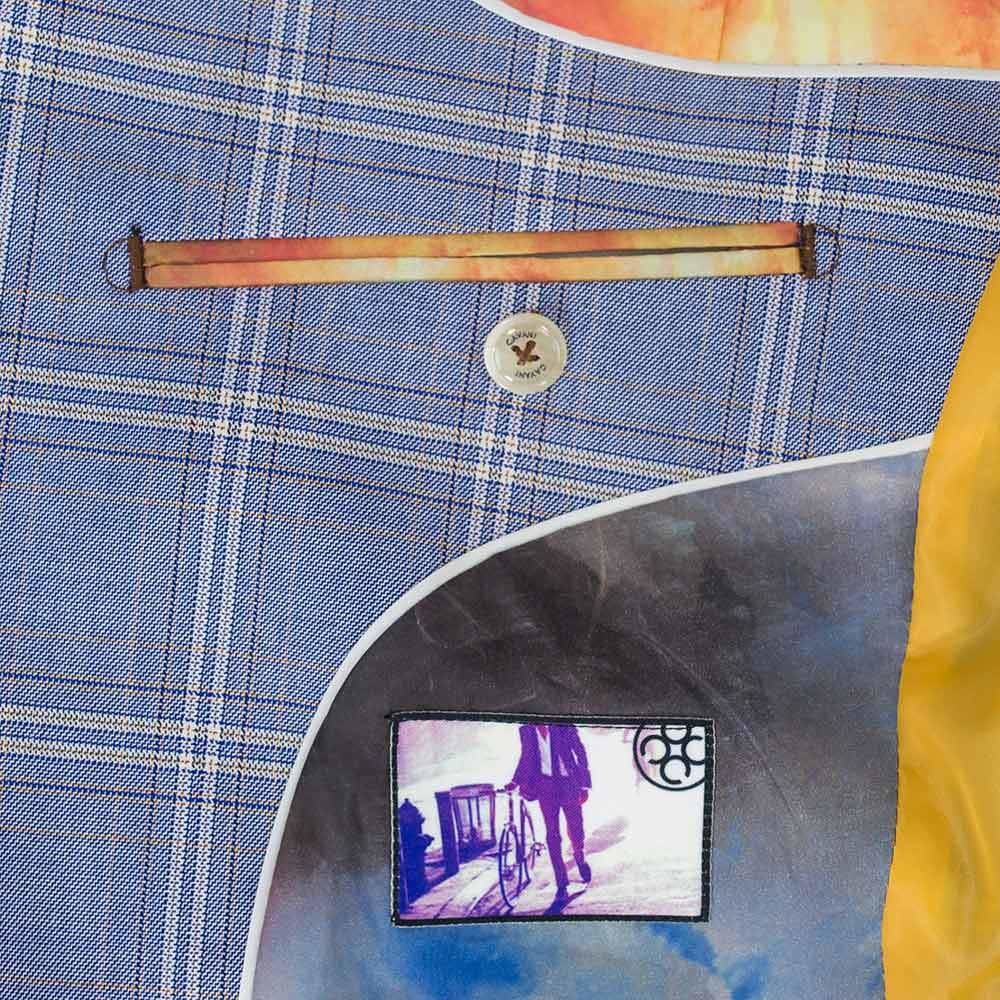 Cavani Galante Men's Blue Check Slim Fit Prom Suit - Formal Wedding, Dinner Party & Special Occasion Outfit