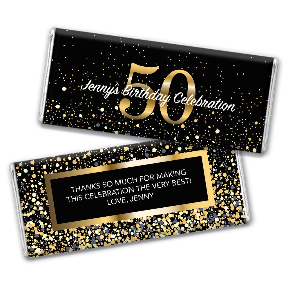 25ct Personalized 50th Birthday Candy Bar Wrappers - Milestone Party Favors (25 Count) - Perfect for Anniversary Celebrations, Golden Jubilee Events & Retirement Parties