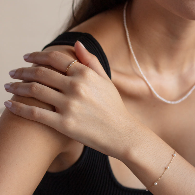 Solid Gold Pearl Trio Ring - Elegant 14K Gold Stackable Pearl Rings for Women | Perfect for Weddings, Anniversaries & Everyday Luxury Jewelry