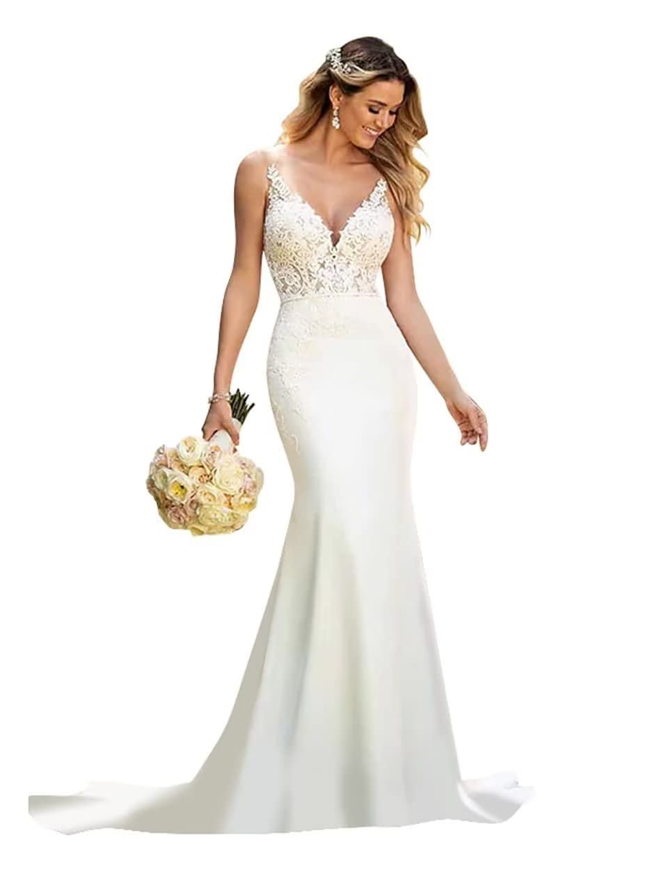 2023 Boho Lace Beach Wedding Dresses for Women - Elegant Beaded Bridal Gowns | Perfect for Destination Weddings, Beach Ceremonies & Romantic Boho Style Brides