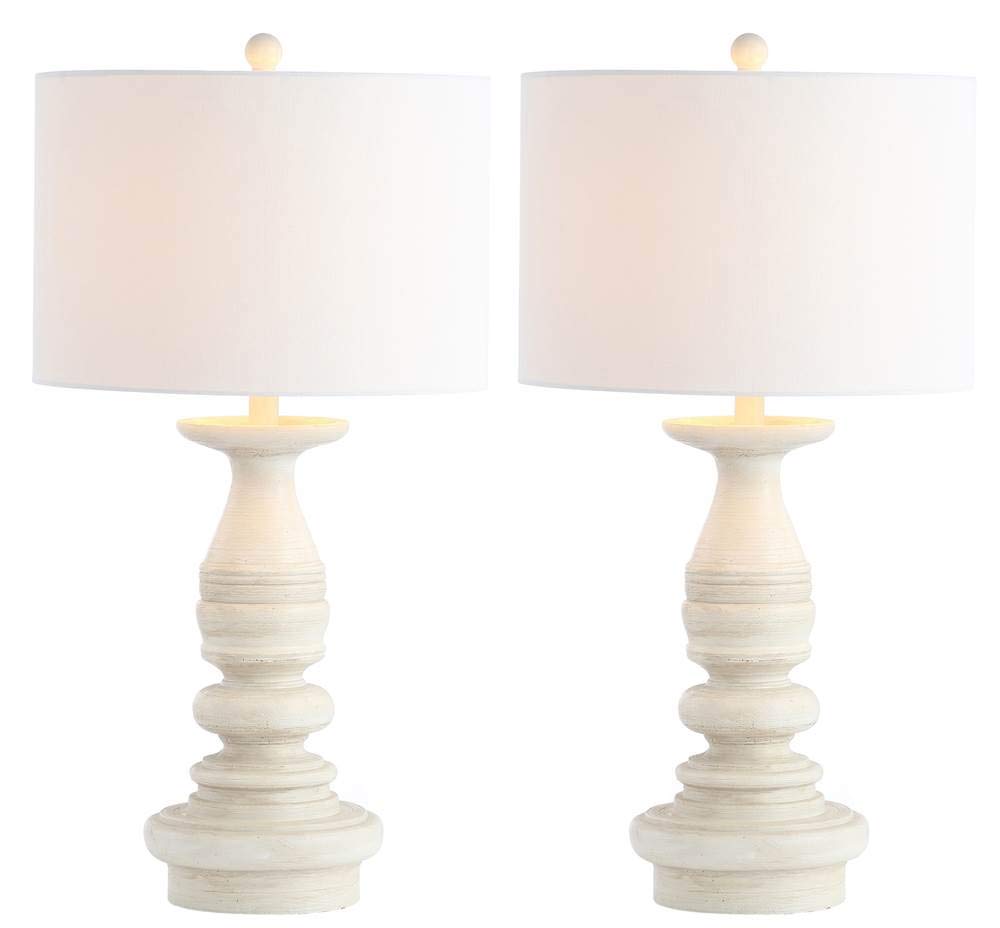 SAFAVIEH Jareth 29-inch White Wash Table Lamp Set of 2 with LED Bulbs - Modern Bedside Lighting for Bedroom, Living Room & Home Office - Perfect for Reading, Working & Ambient Decor