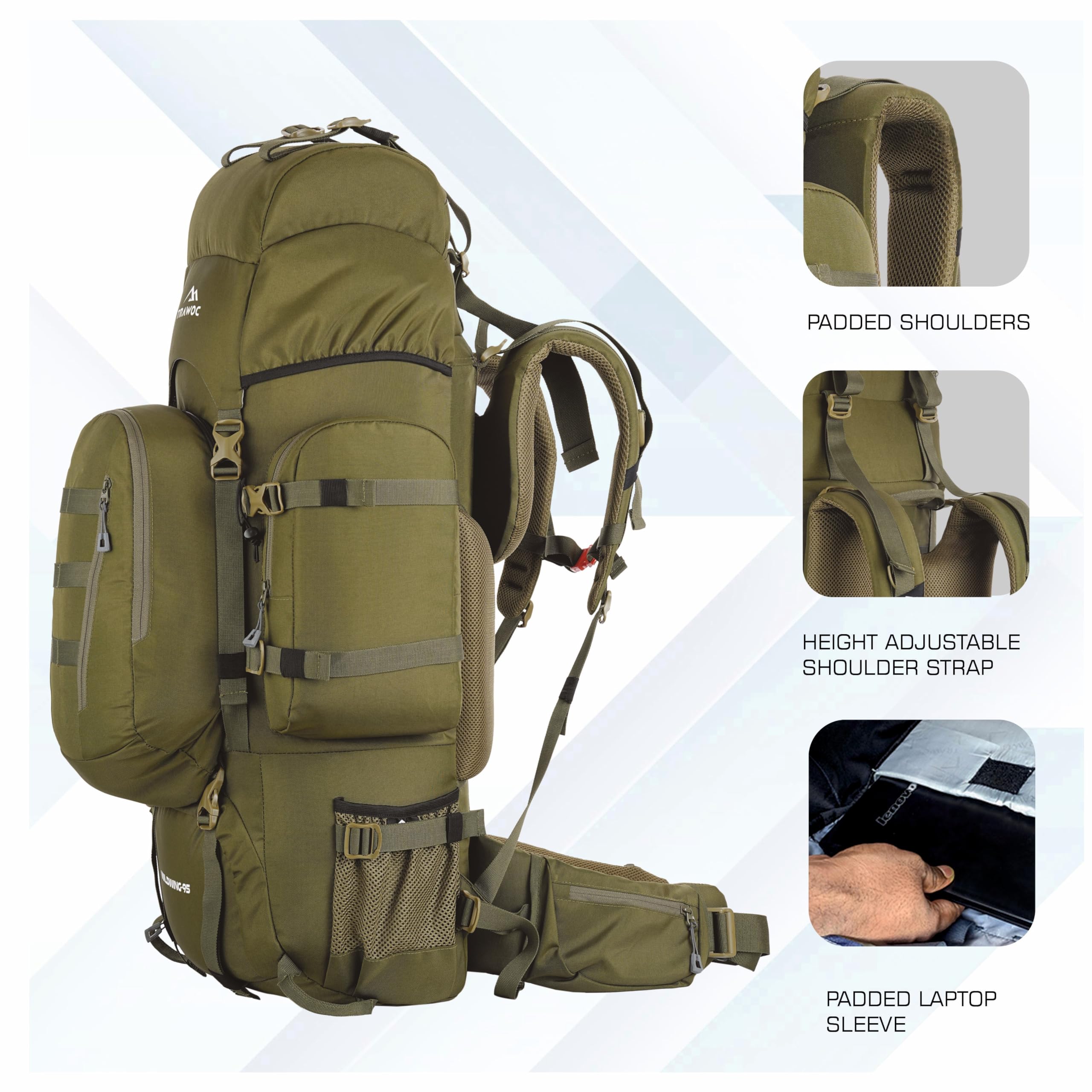 WILDWING 95L Internal Frame Travel Backpack with Detachable Daypack - Lightweight Hiking & Trekking Backpack for Men & Women - Olive Green - Perfect for Camping, Backpacking & Outdoor Adventures
