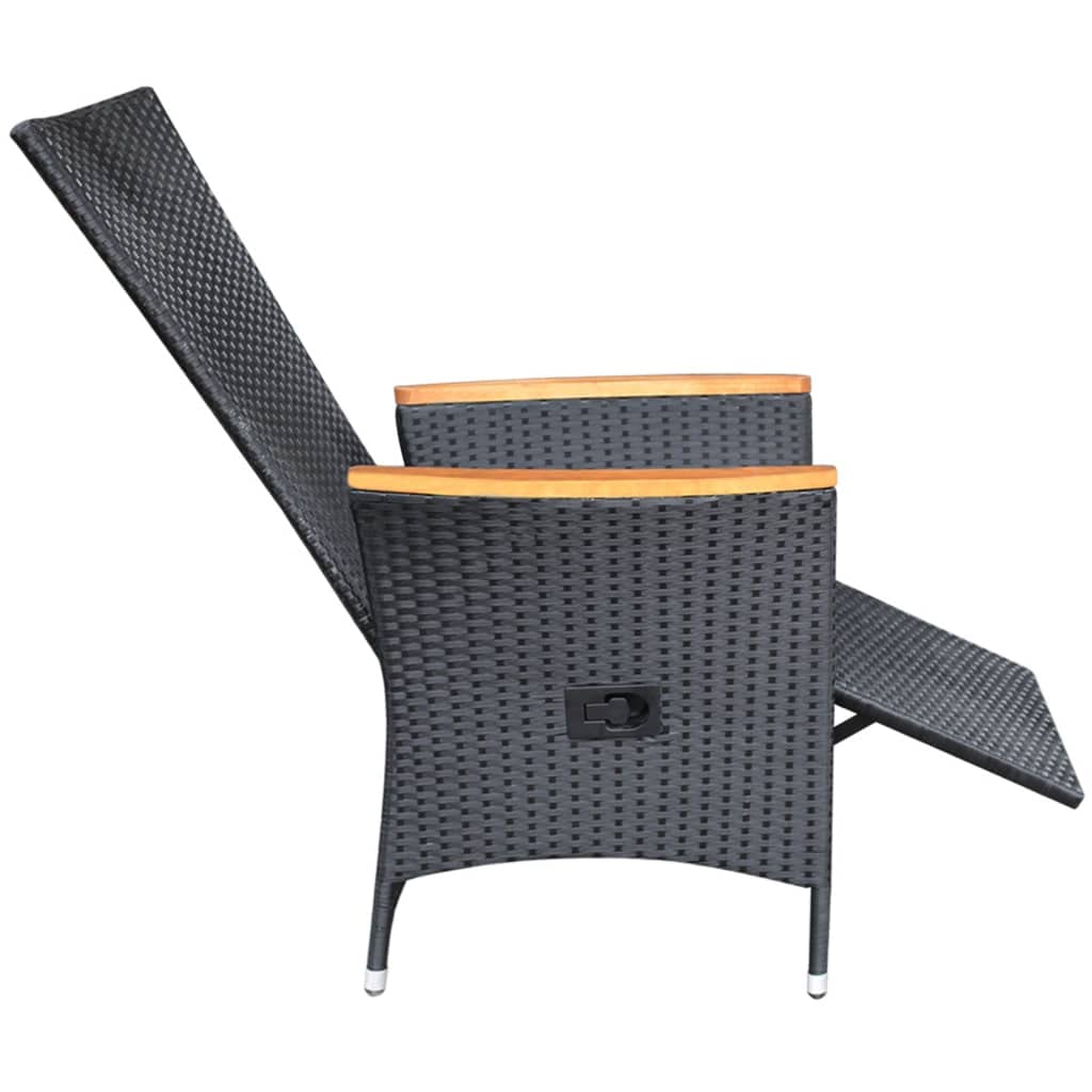 2-Piece Black Poly Rattan Reclining Patio Chairs Set with Cushions - Outdoor Lounge Chairs for Garden, Lawn, Deck, Backyard, Poolside & Balcony - Perfect for Relaxing, Sunbathing and Entertaining Guests