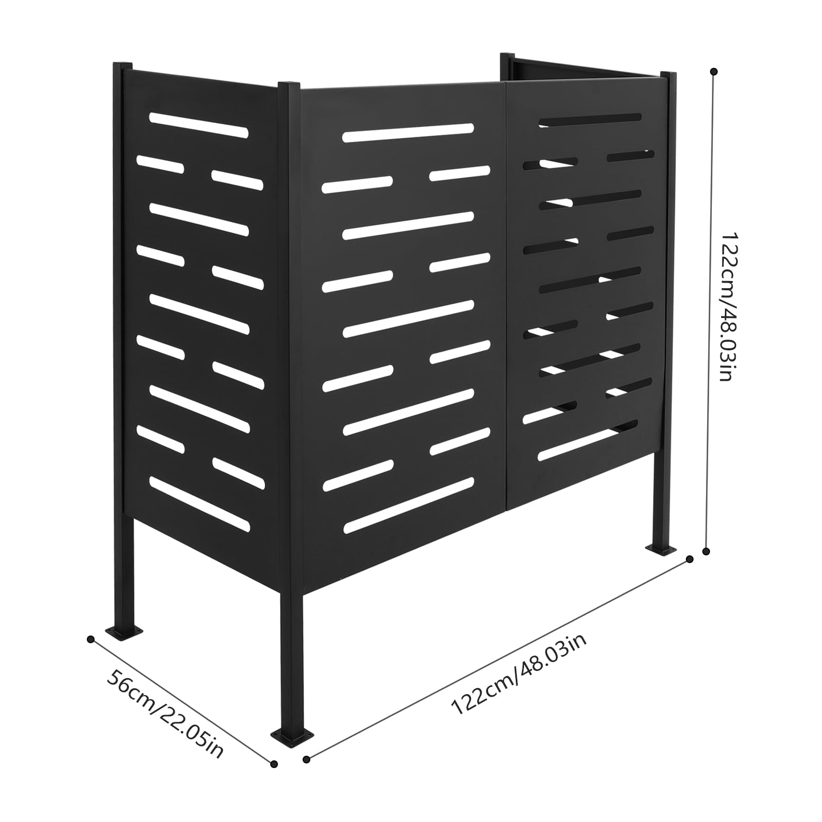 Outdoor AC Unit Privacy Fence - 3-Panel Black Wooden Screen with Metal Stakes (48.03