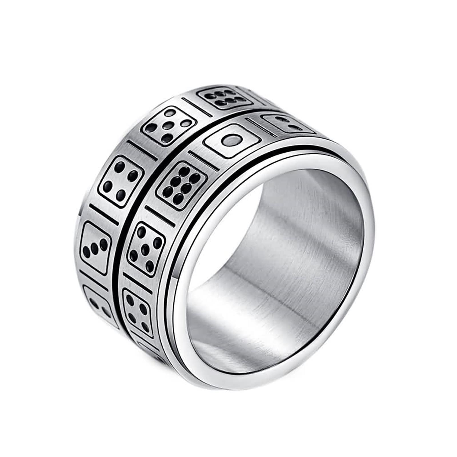 Anti Anxiety Ring for Men - Stainless Steel Vintage Dice Pattern Fidget Spinner Ring | Stress Relief, ADHD & Anxiety Relief | Perfect for Office, Travel & Daily Focus