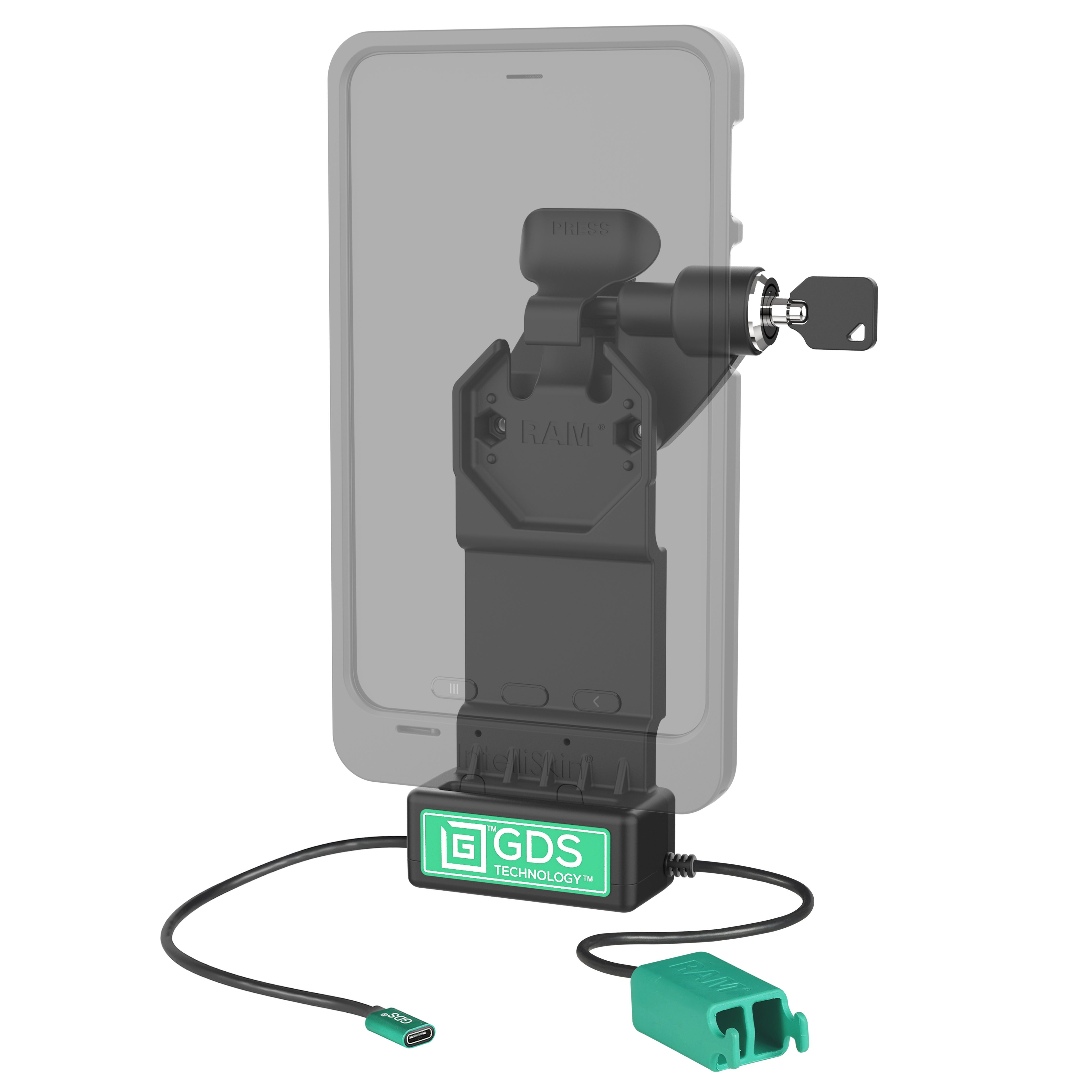 GDS® Uni Conn™ Right Locking Power & Dual USB A Dock (RAM GDS DOCKLR U1CD2U) - Perfect for Laptop Charging & Device Syncing in Office, Home & Travel
