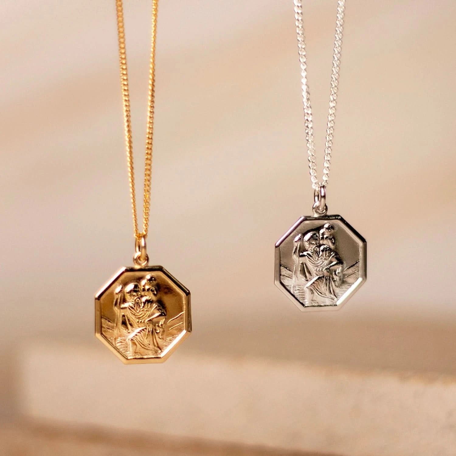 St Christopher Necklace for Men & Women - 14K Solid Gold Religious Pendant with Free Engraving - Perfect for Travel Protection & Faith Jewelry Gifts