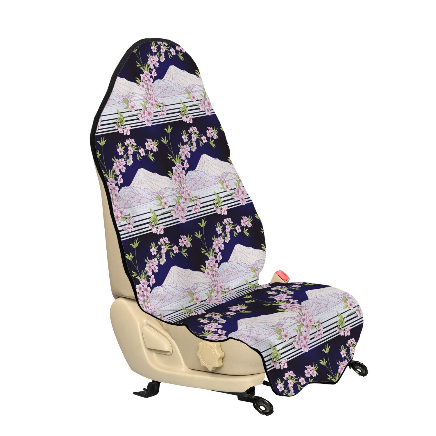 Ambesonne Floral Car Seat Cover - Japanese Cherry Blossom & Mountain Design, Non-Slip Universal Fit (30