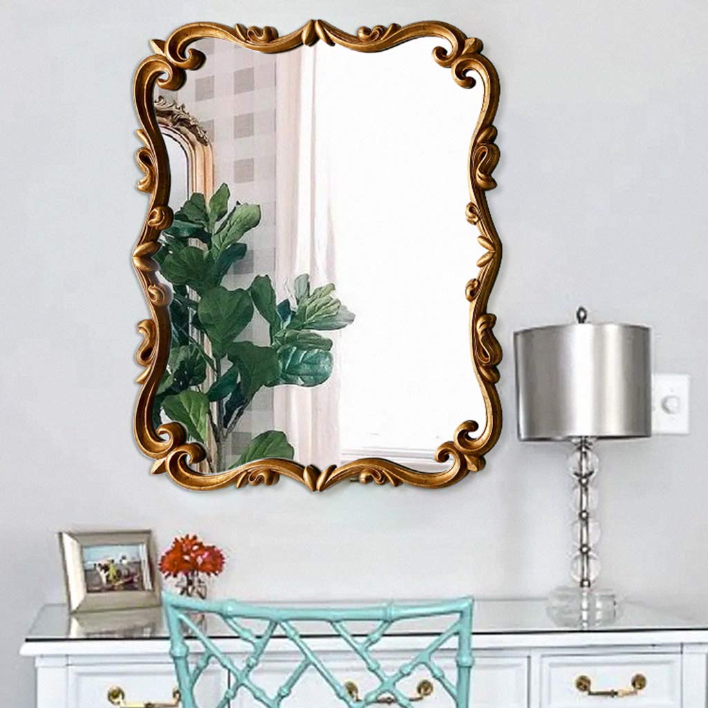 French Carved Bathroom Mirror - Gold Retro Style Wall-Mounted or Countertop Vanity Mirror 60x90cm for Bathroom, Powder Room & Dressing Area