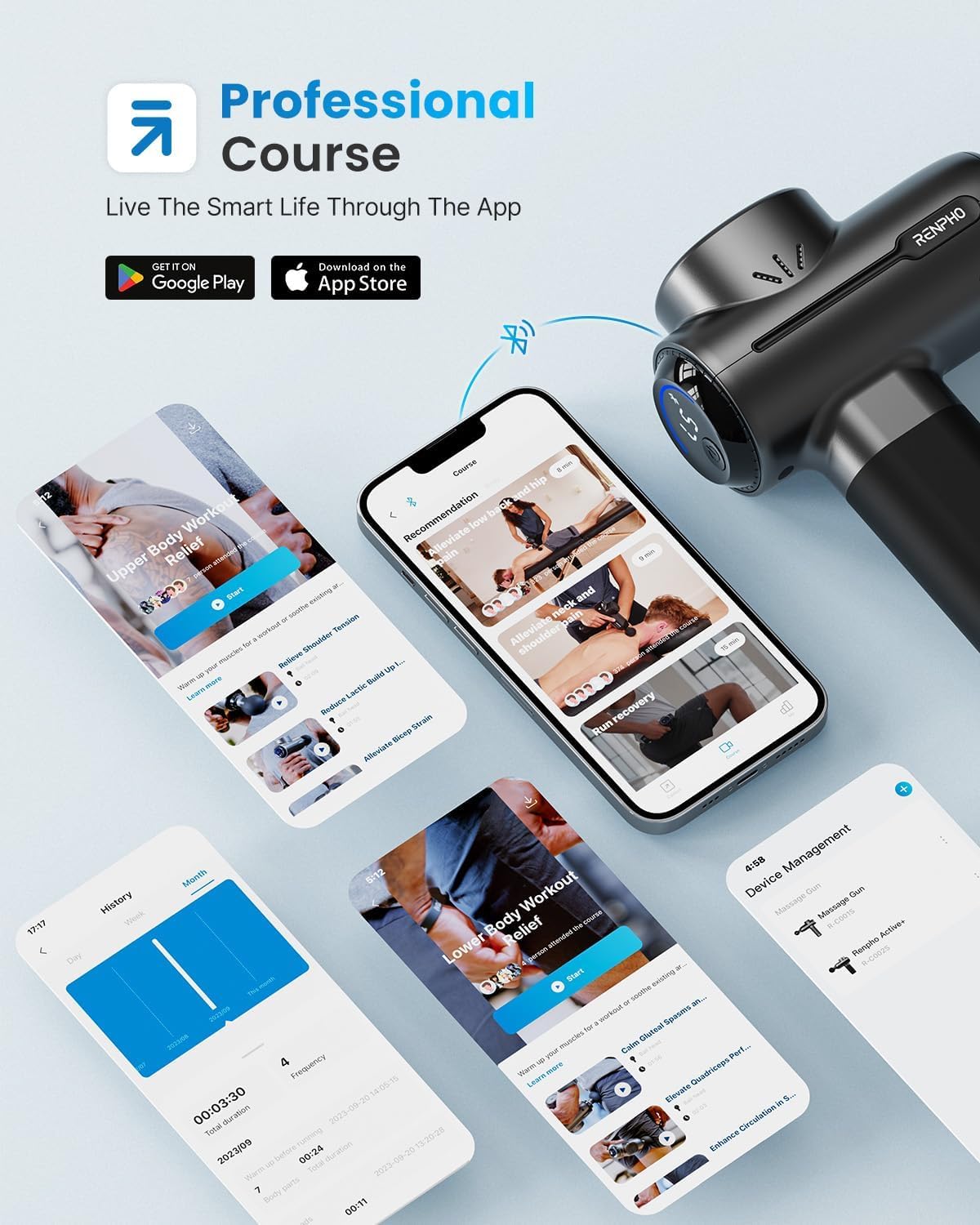 RENPHO Deep Tissue Massage Gun with Heat & Cold Therapy - Portable Percussion Muscle Massager, Bluetooth App Control, FSA/HSA Eligible, Includes Carry Case - Perfect for Athletes, Post-Workout Recovery & Mother's Day Gifts