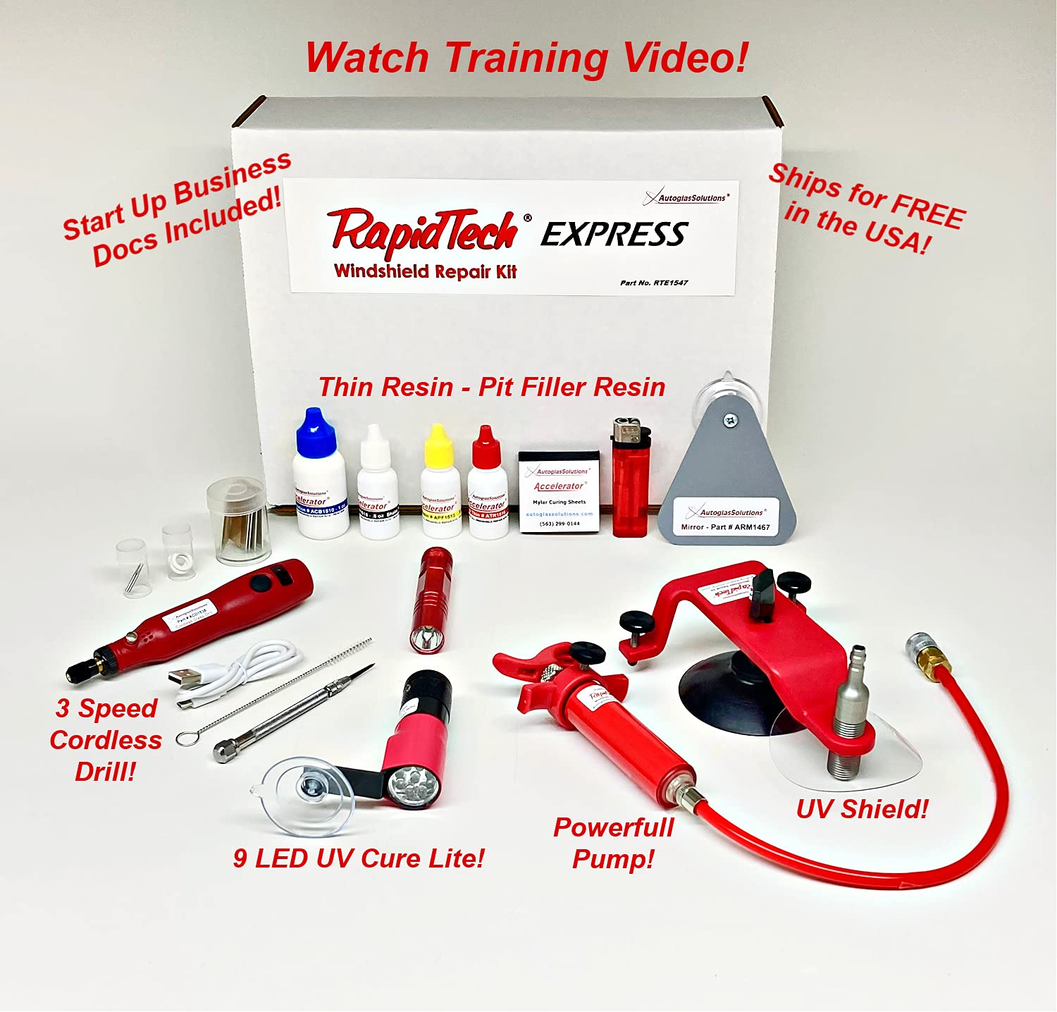 RapidTech Express Windshield Repair Kit – Fix Chips & Cracks Fast – DIY Car Glass Repair Solution for Home & Roadside Use