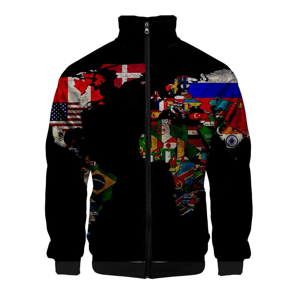 Men's 3D Print Stand Collar Zipper Jacket - Crown Golden Flower Baroque Style Luxury Coat for Plus Size | Formal Occasions, Parties & Vintage Fashion