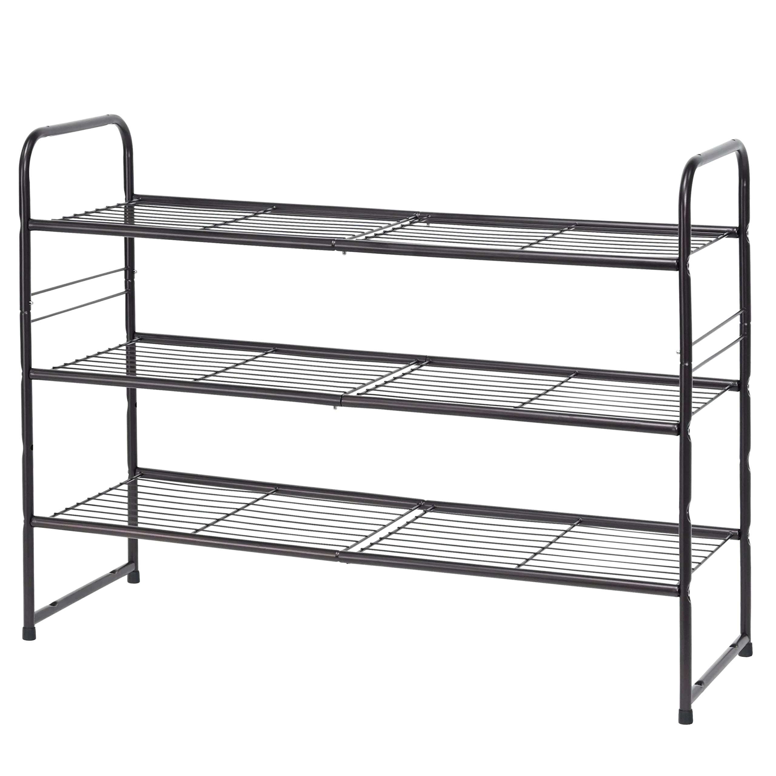 SUFAUY 3-Tier Stackable Shoe Rack Organizer - Extra Large Capacity Wire Grid Shoe Shelf for Entryway, Bedroom & Closet - Bronze Metal Shoe Storage Solution for Sneakers, Boots & Sandals