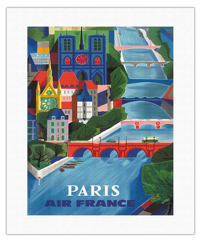 Vintage Paris Travel Poster - Seine River View by Jean Vernier (1963) - 16x20 Inch Fine Art Canvas Print - Wall Decor for Home, Office & Travel Enthusiasts