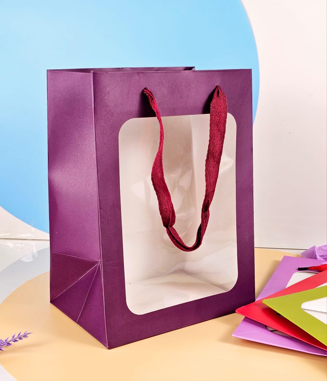 4 Pack SATYAM KRAFT Clear Window Gift Bags with Handles - Reusable Shopping Bags for Valentine's Day, Birthday, Wedding, Christmas & Party Favors - Perfect for Gifting, Events & Holiday Presents
