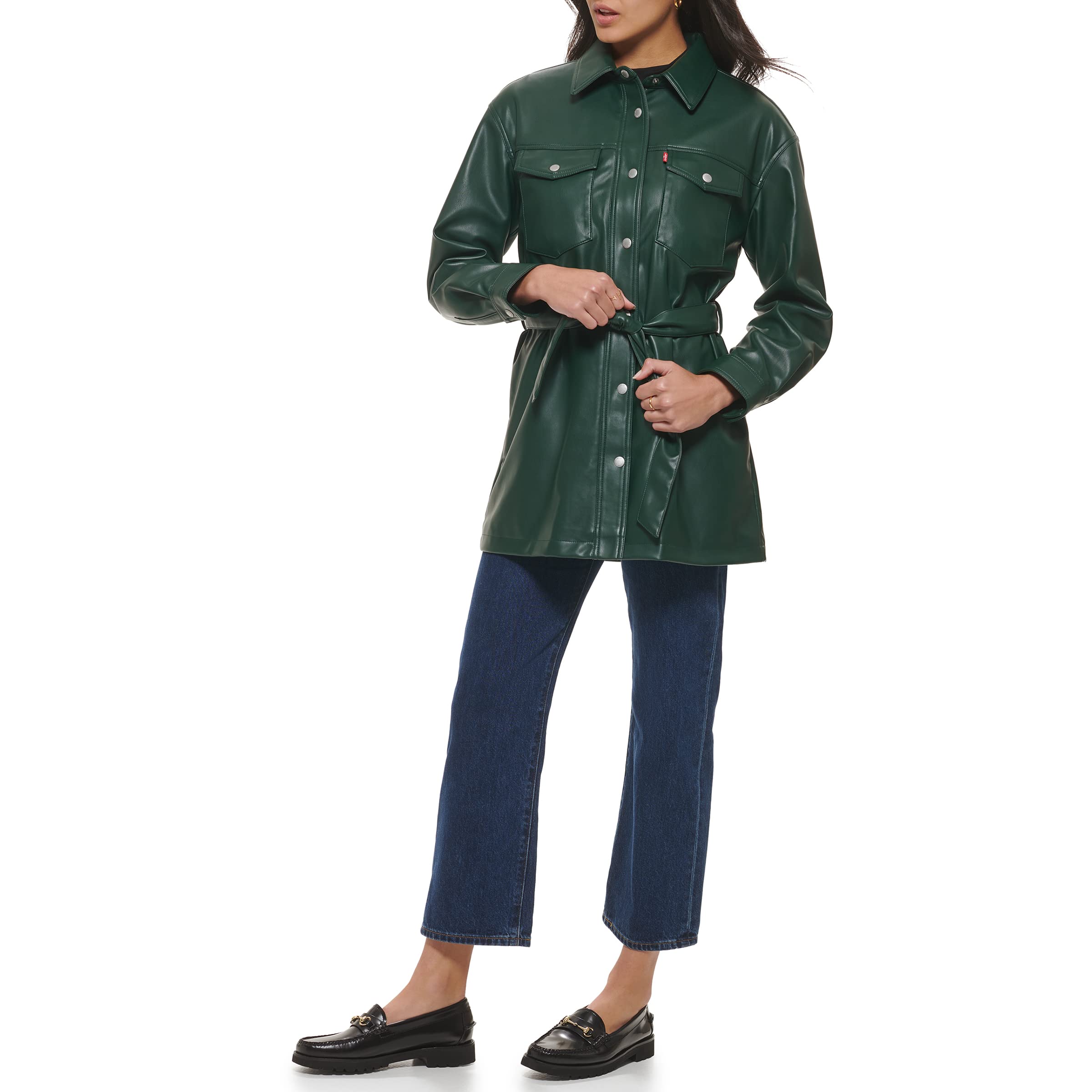 Levi's Women's Faux Leather Belted Shirt Jacket - Stylish & Versatile Outerwear for Casual & Office Wear (Standard & Plus Sizes) | Perfect for Fall & Winter Layering