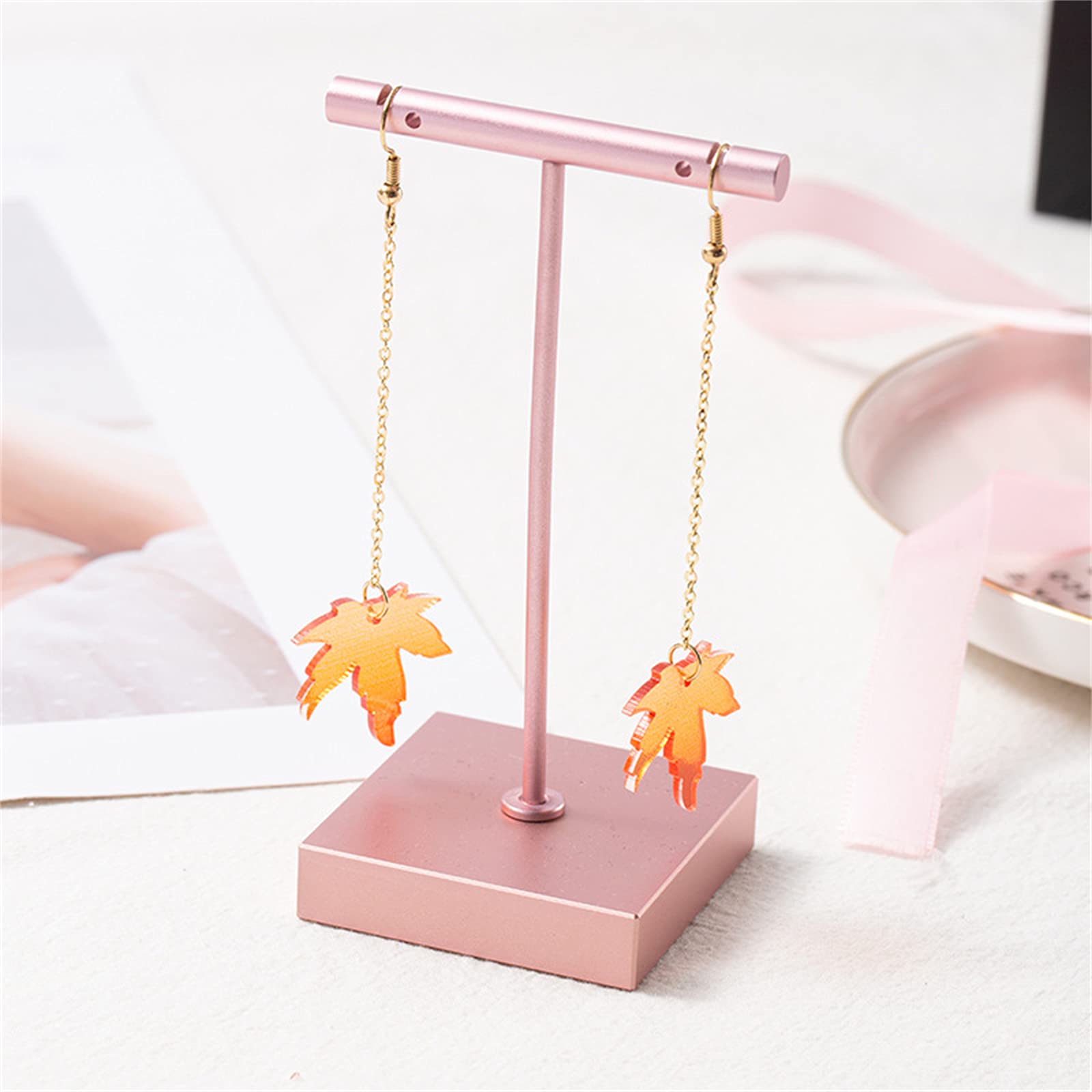 Red Maple Leaf Earrings for Women - Unique Long Pearl Acrylic Dangle Drop Earrings | Fall Autumn Leaf Jewelry for Christmas, Thanksgiving & Seasonal Outfits | Perfect for Holiday Parties, Office Wear & Casual Fashion
