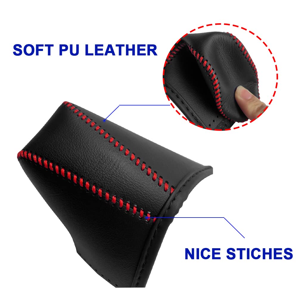 Premium Leather Gear Shift Knob Cover for Honda HRV/CRV 2023, Accord 2018-2023 & Civic 2022+ - Black with Red Stitches - Durable Shifter Protector & Interior Upgrade - Perfect for Daily Driving & Car Enthusiasts