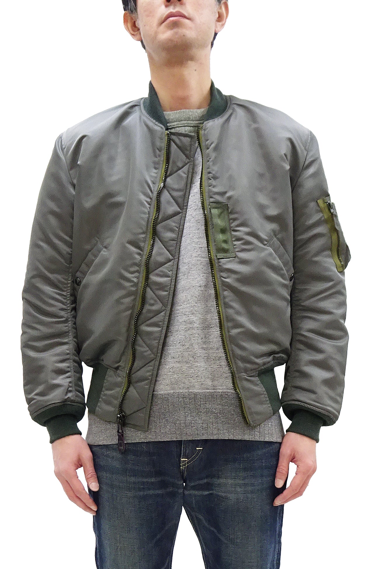 TOYS McCOY MA-1 Flight Jacket for Men - Authentic Albert Turner MA1 Bomber Jacket Reproduction in Sage Gray (TMJ2432) | Vintage Style Outerwear for Casual Wear & Aviation Enthusiasts
