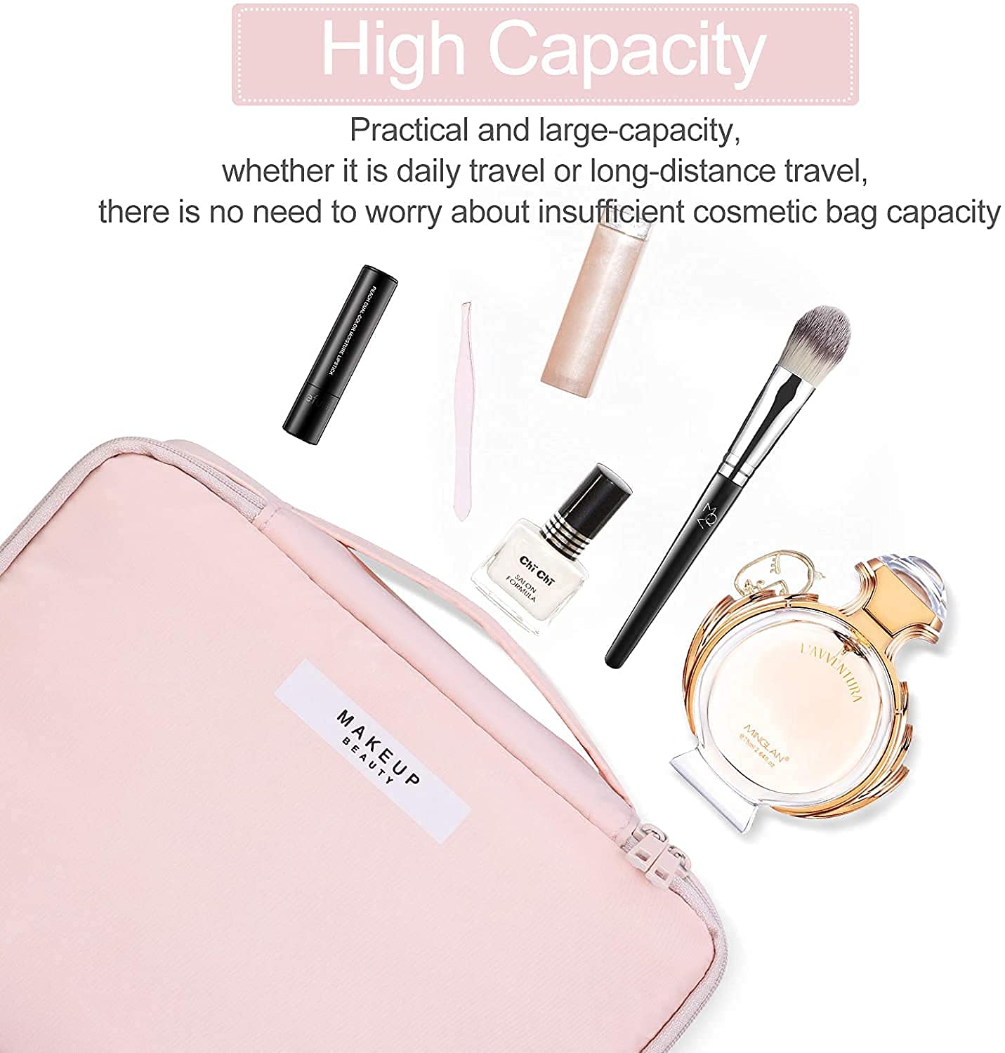 CLUSPEX Pink Cosmetic Organizer Bag with Pouch - Travel Makeup Bag for Women, Large Makeup Organizer for Brushes, Toiletries & Cosmetics (24x17x7cm) - Perfect for Home, Travel & Daily Use