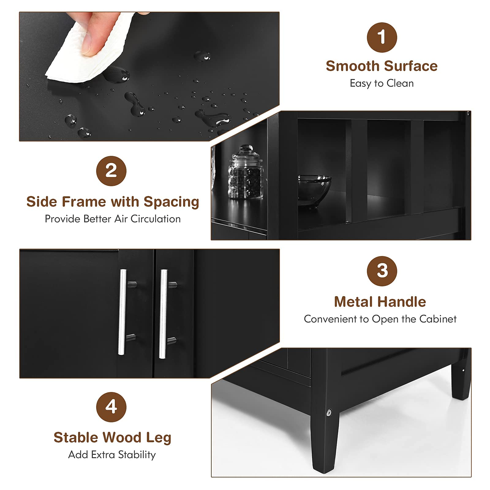 Modern Kitchen Storage Sideboard Buffet Cabinet with Open & Adjustable Shelves - Space Saving Organizer for Kitchen, Living Room & Dining Room - Perfect for Small Spaces & Home Decor (Black)