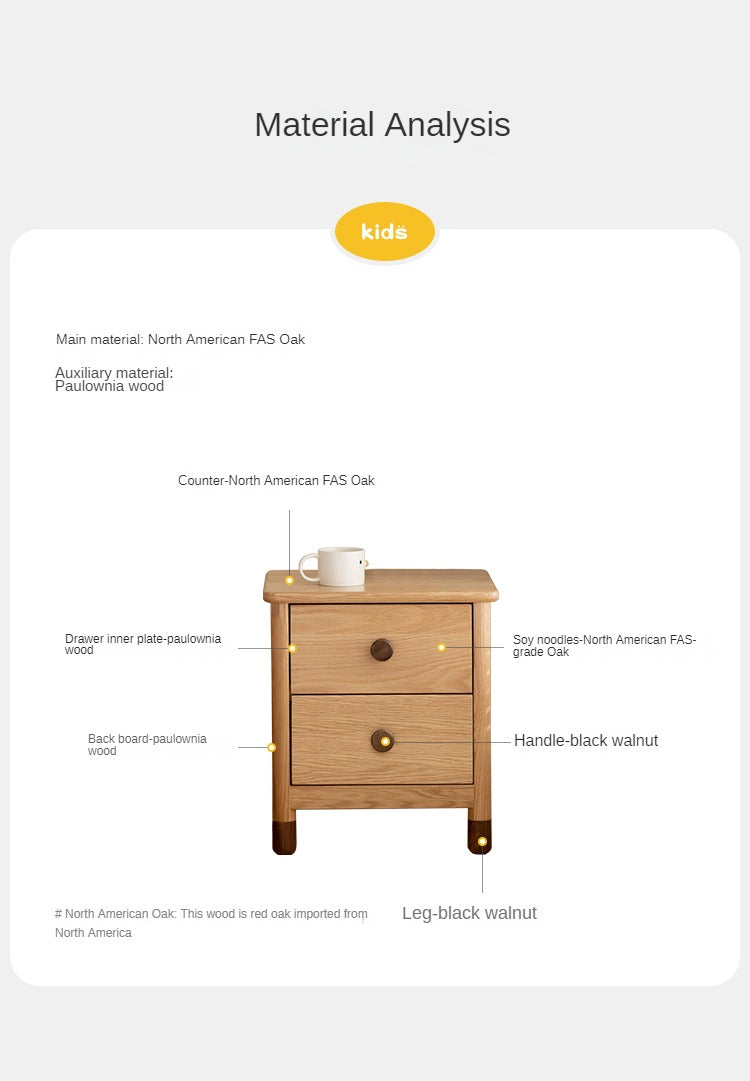 Solid Oak Wood Nightstand with Two Drawers - Bedside Table for Bedroom, Living Room, or Office Storage