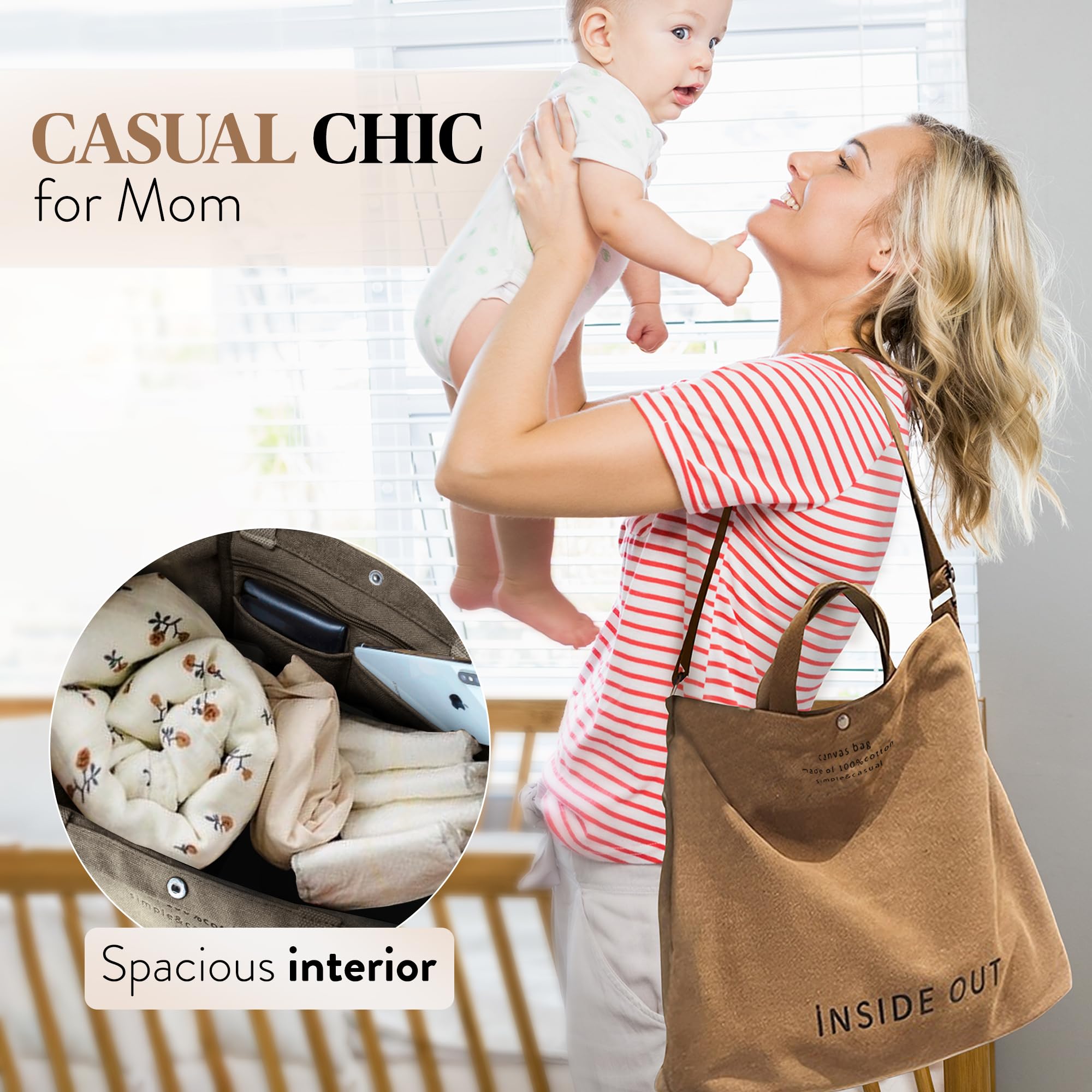 Stylish Large Canvas Tote Bag for Women - 100% Cotton Crossbody Shoulder Bag with 16oz Capacity - Perfect for Work, Travel, Beach & Shopping