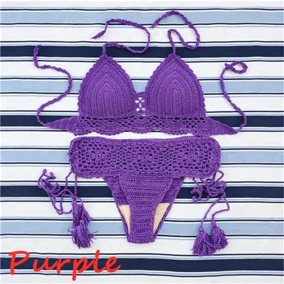 Handmade Crochet Push Up Bikini Set - Sexy Women's Swimwear Crop Top & High Waist Bottom - Perfect for Beach, Pool Party & Summer Vacation