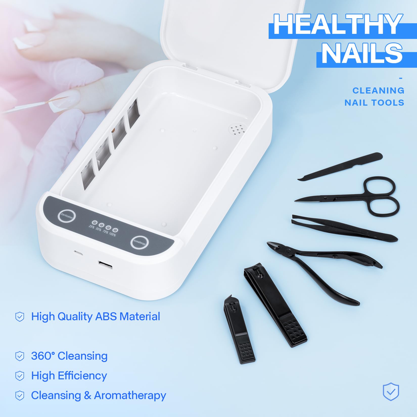 Portable UV Nail Tool Sterilizer with Blue Light - USB Nail Cleaning Box for Salon, Manicure Tools, Tweezers & Jewelry Disinfection | Perfect for Nail Salons, Home Use & Travel Hygiene