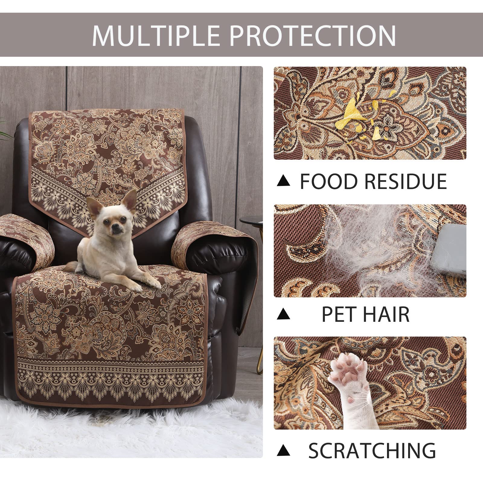 Non-Slip Waterproof Recliner Chair Covers - Large Furniture Protector for Leather & Electric Recliners, Living Room Sofa Cover, Pet-Friendly Dog Recliner Cover (Brown) - Perfect for Home Theater, Living Room & Pet Protection